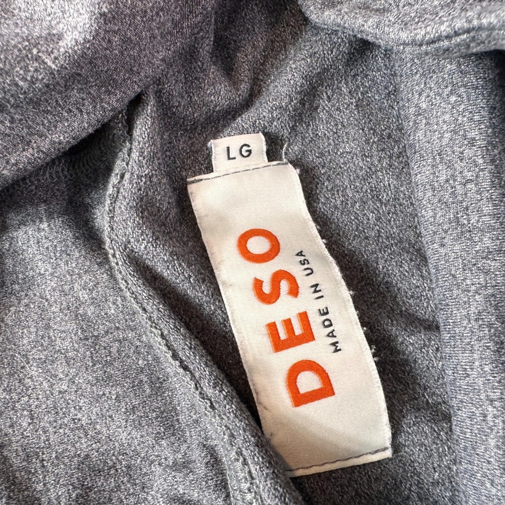 DESO Hoodie Womens Large Gray Lightweight Pullover Longline Wrap Hem Made USA - Picture 5 of 9